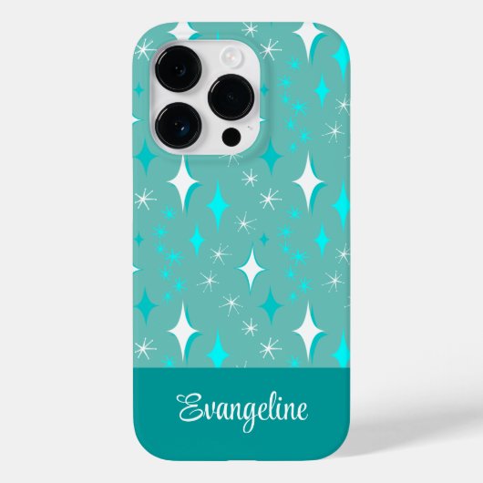 レトロ ティール&ホワイト スター柄 編集可能 Case-Mate iPhoneケース (裏面)