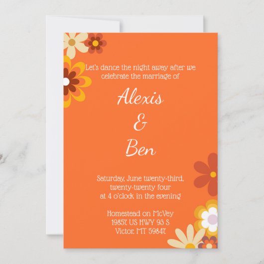 レトロ テーマの招待状 70年代 フラワーパワー 招待状 (正面)