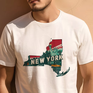 レトロ トラベル アイコニック ニューヨーク グラフィック Tシャツ