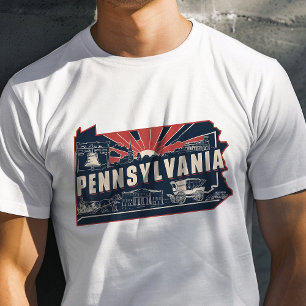 レトロ トラベル アイコニック ペンシルベニア グラフィック Tシャツ