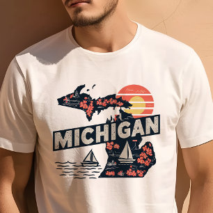 レトロ トラベル アイコニック ミシガン グラフィック Tシャツ