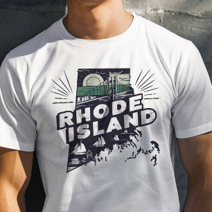 レトロ トラベル アイコニック ロードアイランド グラフィック Tシャツ