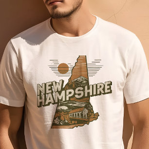 レトロ トラベル アイコン ニューハンプシャー グラフィック Tシャツ
