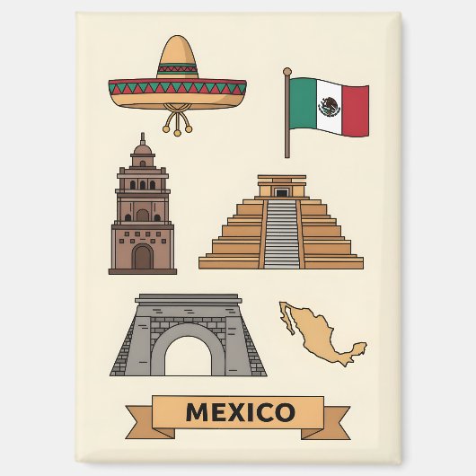 レトロ・トラベル・メキシコの象徴 マグネット (正面)