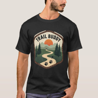 レトロ トレイル バディ 犬 ハイキング 自然 パッチ グラフィック Tシャツ