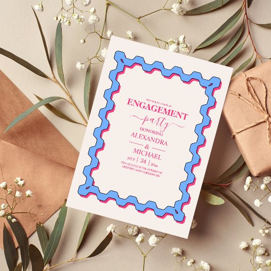 レトロ トレンディ カーブ スクウィグル サヴィ エンゲージメント 招待状