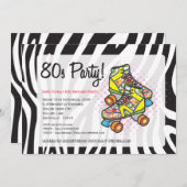 レトロ、トータル80年代のローラースケート誕生パーティー 招待状 (正面/裏面)