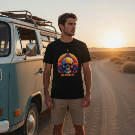 レトロ ドクロの山 日没 ノー・リグレッツ グラフィック Tシャツ