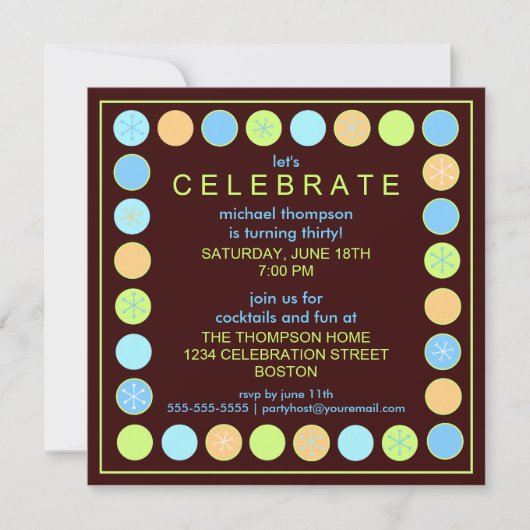レトロ·ドット&スターズ·バースデー·パーティーの招待 招待状 (正面)