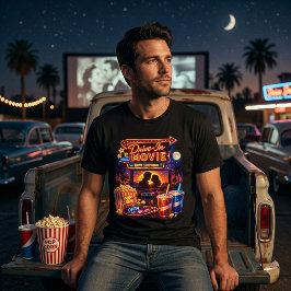 レトロ ドライブイン 映画 ネオン ポップコーン & クラシック カー トライブレンドＴシャツ