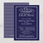 レトロ ネイビーブルー カクテルパーティー ブライダルシャワー 招待状 (正面/裏面)