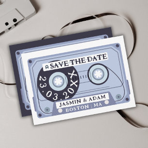 レトロ ネイビーブルー カセットテープ Save The Date セーブザデート