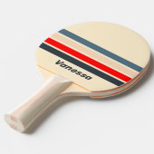 レトロ ネイビー レインボー ストライプ 名前入り 卓球ラケット (正面アングル)