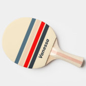 レトロ ネイビー レインボー ストライプ 名前入り 卓球ラケット (横)