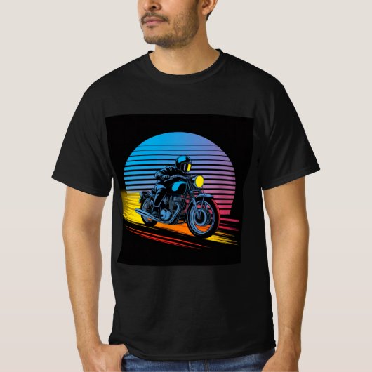 レトロ ネオン バイク — カフェレーサー メンズ Tシャツ (正面)