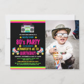 レトロ ネオン 80年代 バースデーパーティー – ヴィンテージ 招待状 (正面)