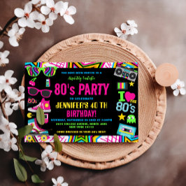 レトロ ネオン 80年代 バースデーパーティ ヴィンテージ 招待状