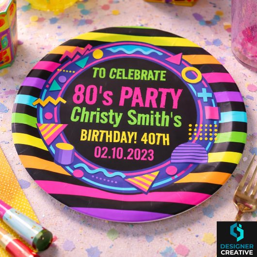 レトロ ネオン 80年代 誕生日 大人 パーティー ペーパープレート