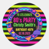 レトロ ネオン 80年代 誕生日 大人 パーティー ラウンドシール (正面)