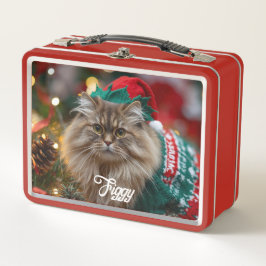 レトロ ノルウェージャン・フォレスト・キャット クリスマスパーソナライズド メタルランチボックス