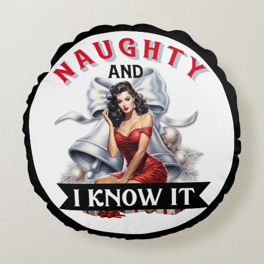 レトロ・ノーティーなクリスマス・ピンアップよ ラウンドクッション (正面)