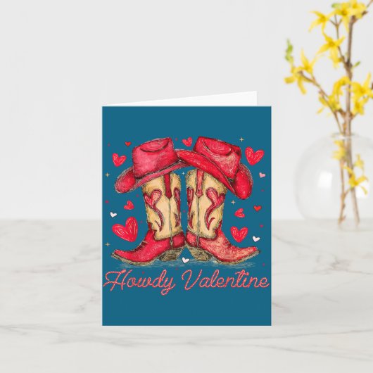 レトロ ハウディ バレンタイン カウボーイ ブーツ ウェスタン ヴァレンティ カード (黄色い花)