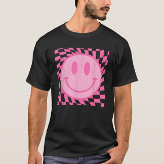 レトロ ハッピー スマイル フェイス 笑顔 市松模様 P Tシャツ