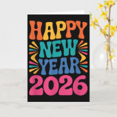 レトロ ハッピー ニューイヤー 2026  カード (黄色い花)