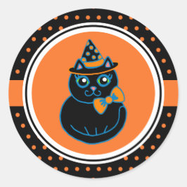 レトロ ハッピー ハロウィン 黒猫 ステッカー