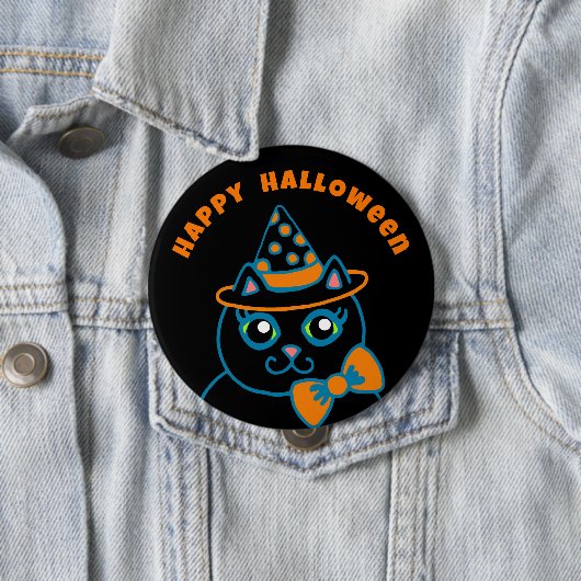 レトロ ハッピー ハロウィン 黒猫 ボタン 缶バッジ (インサイチュ)