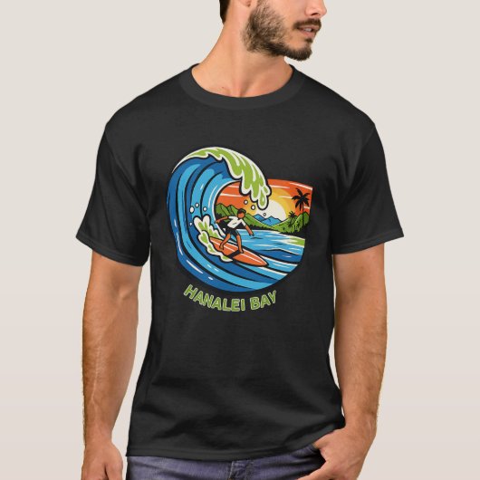 レトロ ハナレイ湾 カウアイ島 ノースショア サーフィン Tシャツ (正面)