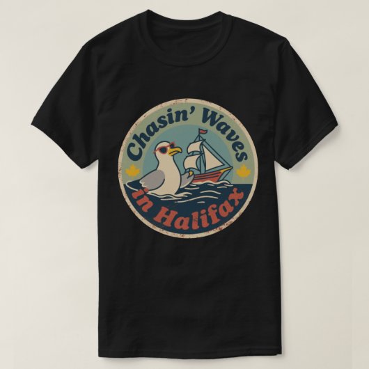レトロ ハリファックス カモメ 波 Tシャツ (デザイン正面)