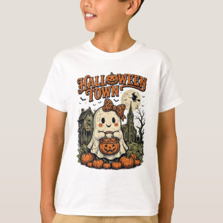 レトロ・ハロウィンタウンのビンテージ・ゴーストTシャツデザイン Tシャツ