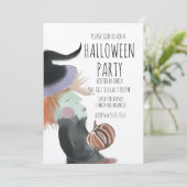 レトロ・ハロウィンパーティー 水彩画の魔女とカボチャ  招待状 (スタンド正面)