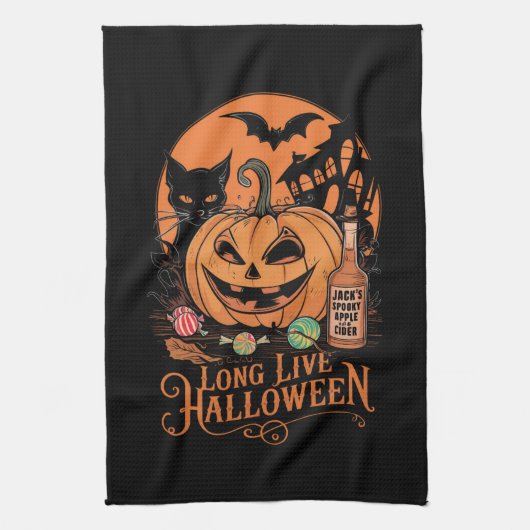 レトロ ハロウィン お化けの季節 長寿の秋 キッチンタオル (縦)
