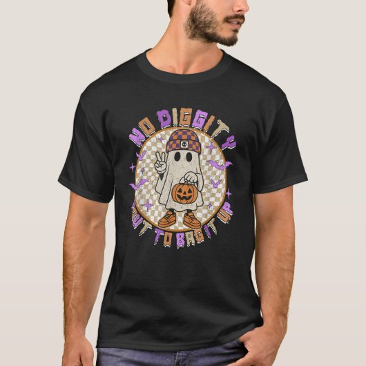 レトロ・ハロウィン・ゴースト No Diggity バッグを手に入れるぞ Tシャツ (正面)