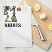 レトロ ハロウィン スケルトン 彫刻 魔法使いの箒 シャツ キッチンタオル (四つ折り)