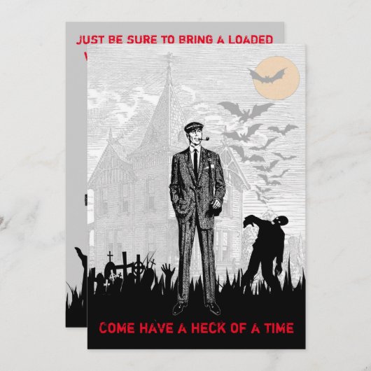 レトロ ハロウィン ゾンビ アポカリプス パーティー 招待状 (正面/裏面)