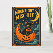 レトロ ハロウィン 黒猫と月 カード (正面)