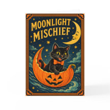 レトロ ハロウィン 黒猫と月