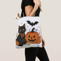 レトロ ハロウィン 黒猫 パンプキン オールオーバープリントT