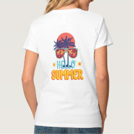 レトロ ハロー サマー ビーチ バイブ ヤシの木 バックプリント Tシャツ
