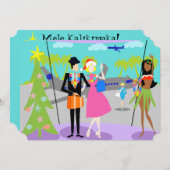 レトロ・ハワイアン・クリスマス・パーティーへの招待状 招待状 (正面/裏面)