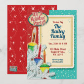 レトロ バブル ライト クリスマス ホリデー パーティー 招待状 (正面/裏面)