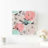 レトロ、バラ スクエア壁時計 (ホーム)