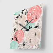 レトロ、バラ スクエア壁時計 (傾斜)