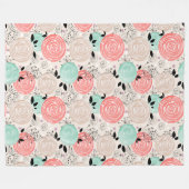 レトロ、バラ フリースブランケット (正面(横))