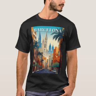 レトロ バルセロナ ビンテージ 旅行 イラスト Tシャツ