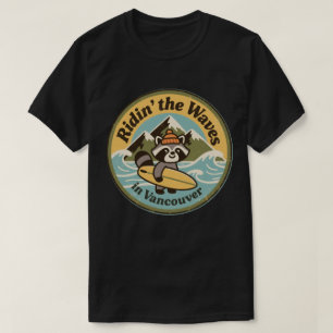 レトロ バンクーバー サーフィン アライグマ Tシャツ