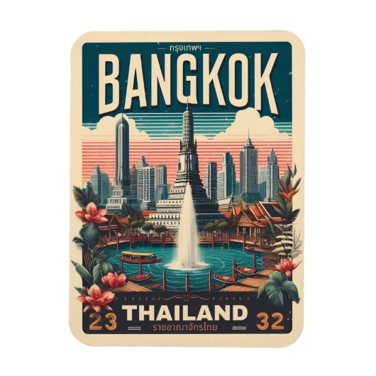 レトロ・バンコクの街並み - タイ旅行のギフト マグネット (縦)